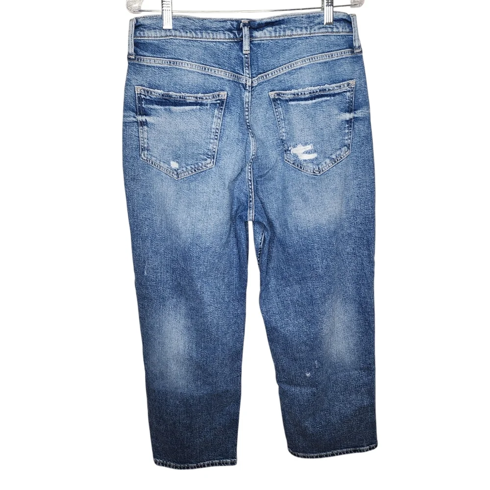 Arizona Jean Co Highest Rise Straight Leg Studded Distressed Jeans Blue Women 12